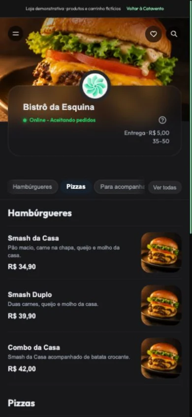 Bistrô da Esquina no celular, usando o front original Catavento
